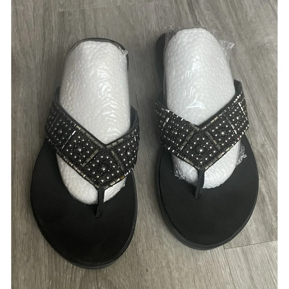Yellow Box Women's Flip Flops Sandy Black Size 6 - Picture 2 of 5